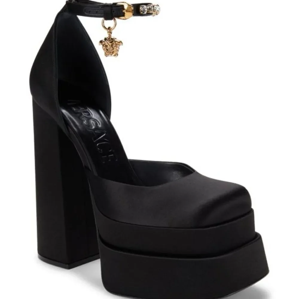 NWOB VERSACE 159MM Embellished Satin  Platform Shoes Heels